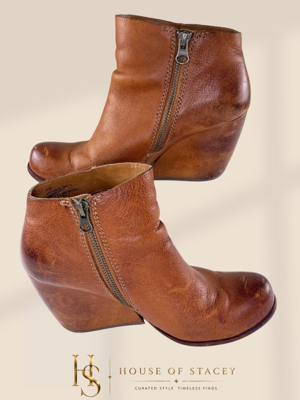 Kork-Ease Leather Wedge Ankle Boots Brown Size 7